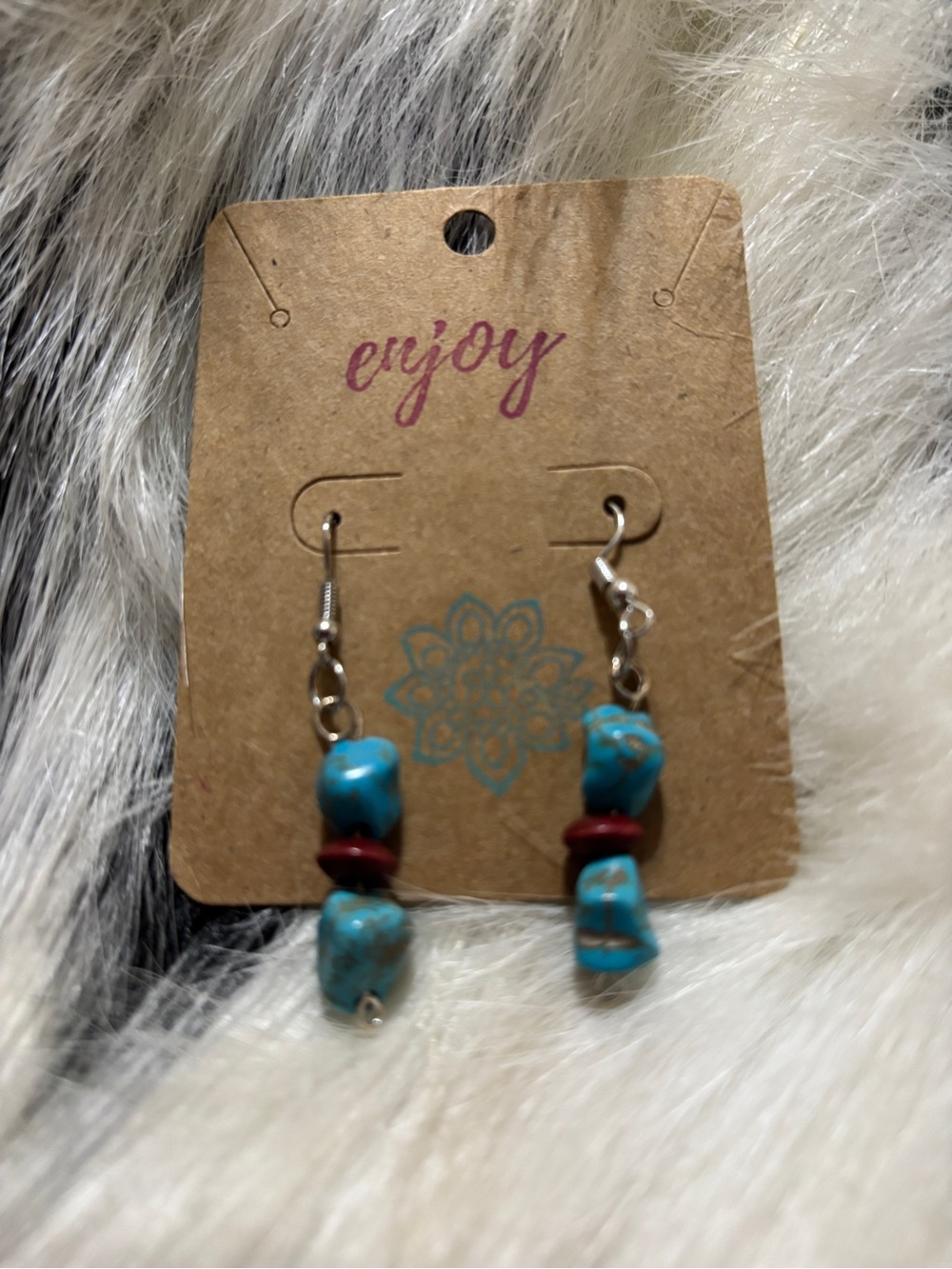 Enjoy Turquoise and Red Bead Dangle Earrings